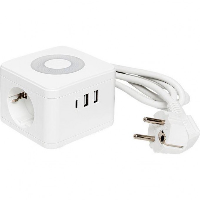 Удлинитель EKF "Куб" 2 гнезда 2USB 2.4А+Type C + ночник 1.3 м 1кв.мм UBA-CUB-2-TC